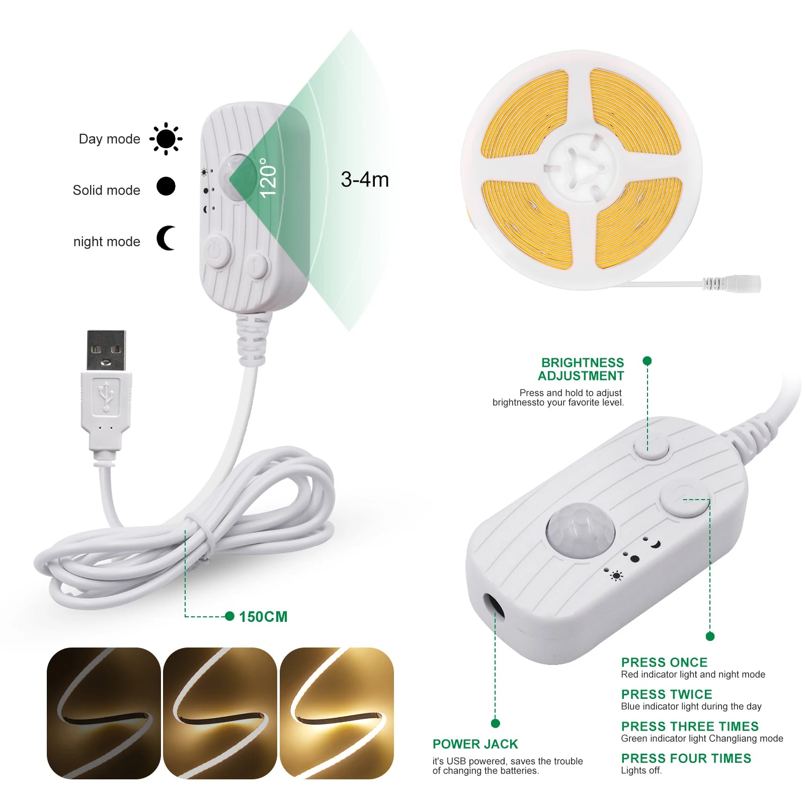 LED COB Light Strip Motion Sensor Flexible Diode Tape 3mm 5V USB Linear Indoor Lighting Lamp Room DIY TV Mirror Backlight