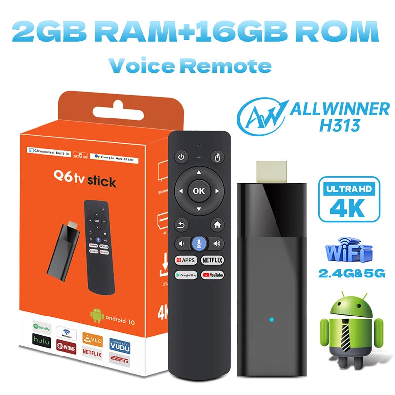 Android Tv Stick Janmifly Q6 2.4G/5G Wifi Bluetooth 5.2 Voice Remote Android 10 4K Video Netflix Youtube Fast Streaming Tv Stick