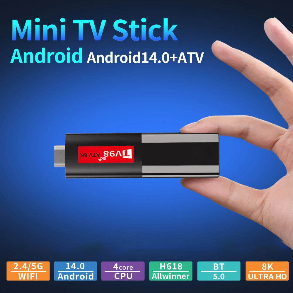 Android 14 TV Stick TV98 ATV 8K Mini Support 8K 4K Video BT5.0 4G 5G Dual WiFi 6 Voice Remote H618 Quad Core A53 Smart TV Stick