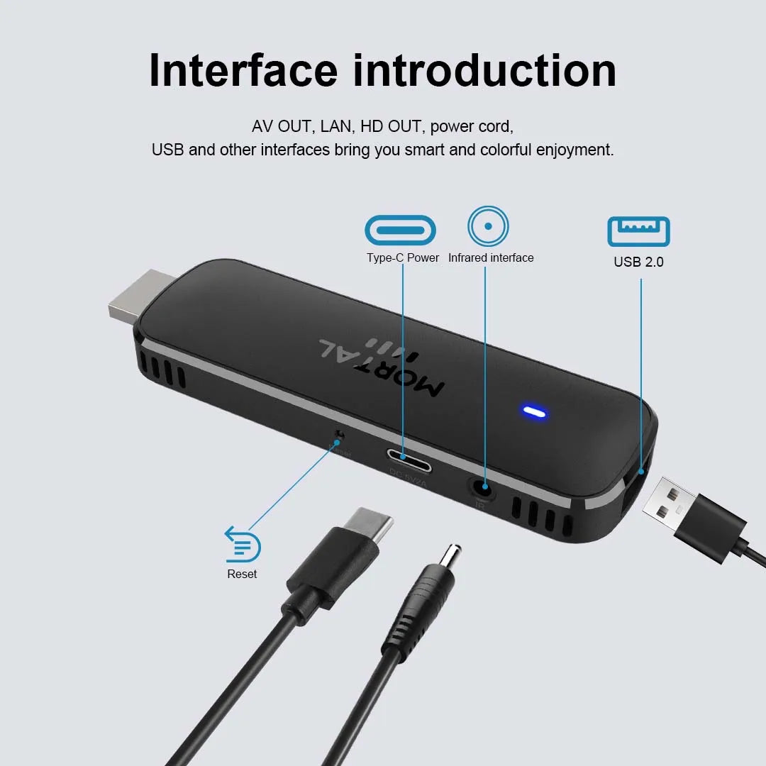 Mortal Android 14 TV Stick Full HD 4K 1080P WiFi 6 Google Voice NETFLIX Youtube Q8 BT5 24Fps Wireless Video Decode Media Player