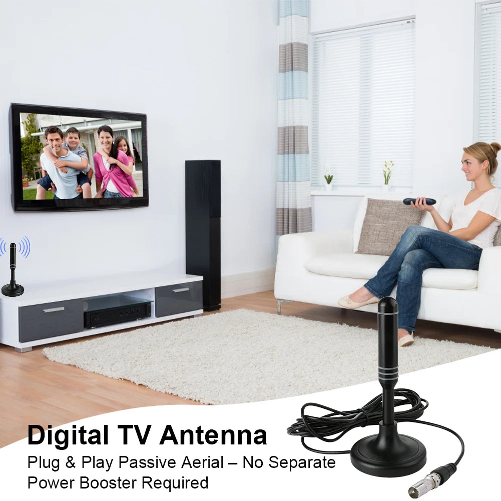 Digital Receiving Antenna 300cm Coax Cable Indoor Outdoor Digital HD Freeview Aerial DVB-T DVB-T2 DAB Plug and Play for Smart TV