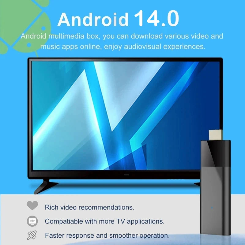 Mini ATV Q12 TV Stick Android 14 8K HD 8GB 128GB Allwinner H313 Google Assistant Media Player Bluetooth 5.4 Fast Smart TV Box