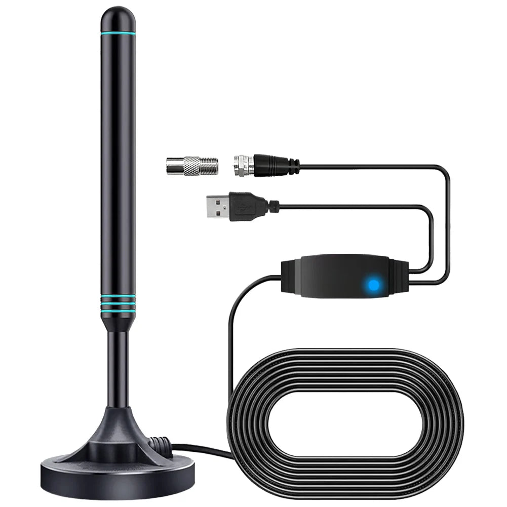 4K/1080P HD Digital TV Antenna with Signal Amplifier 480+ Miles Indoor Outdoor Antenna Magnetic Base VHF UHF Digital HD Aerial
