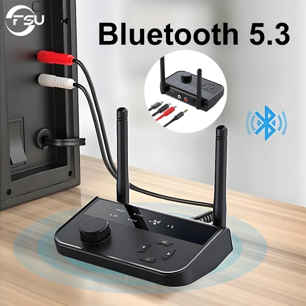 Bluetooth 5.3 Audio Transmitter Receiver Wireless Music Adapter Pair 2 Devices BT 5.0 3.5mm Aux Jack RCA For TV Car PC Headphone