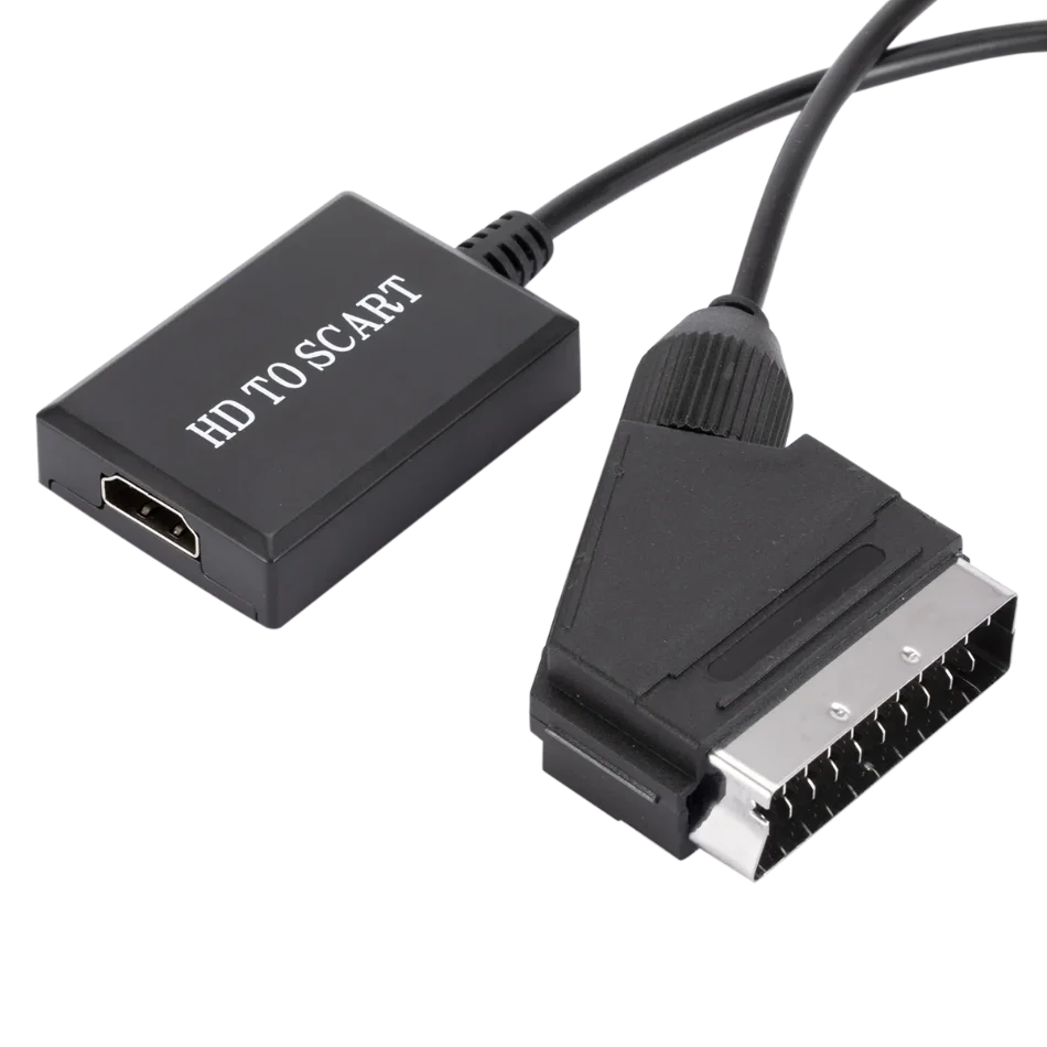 1080P HDMI-compatible to SCART Video Audio Upscale Converter Adapter for HD TV DVD for Sky Box STB Plug and Play DC Cable