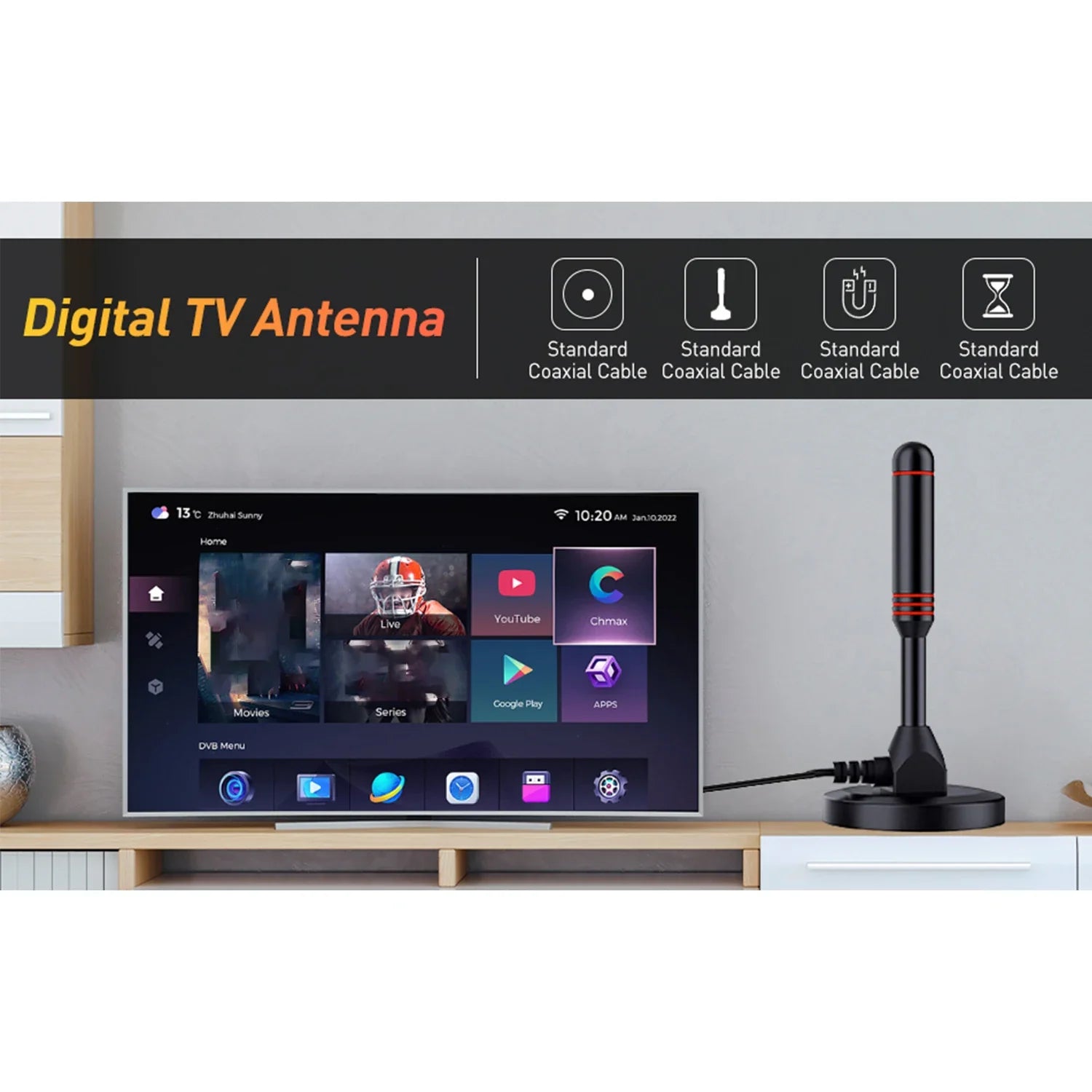 HDTV Antenna with Amplifier VHF/UHF dab Receiver DVB-T DVB-T2 Free View Indoor Smart TV Antenna