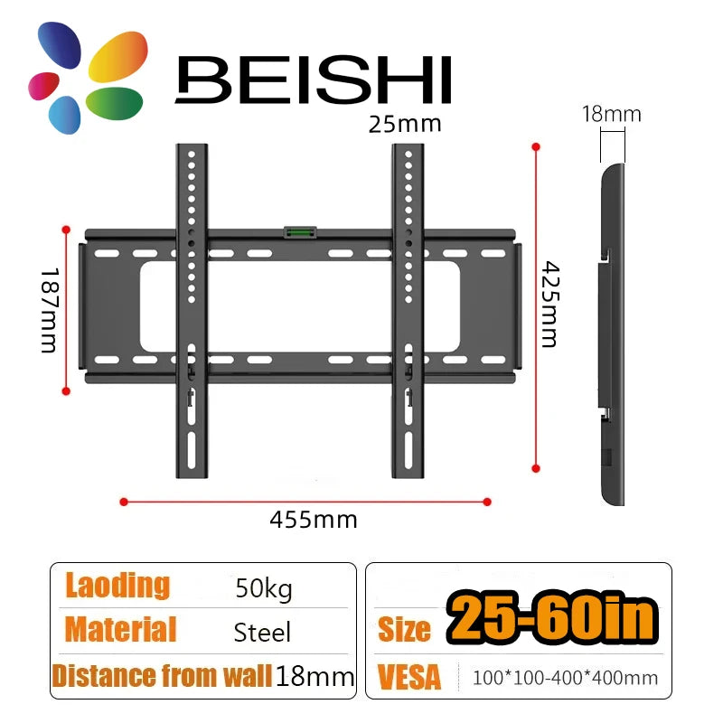 Fixed TV Wall Mount Bracket for 26-65 Inch Screens, Metal, VESA Mount 400x400mm,Load-Bearing 50Kg/110lb Secure Mounting for Home
