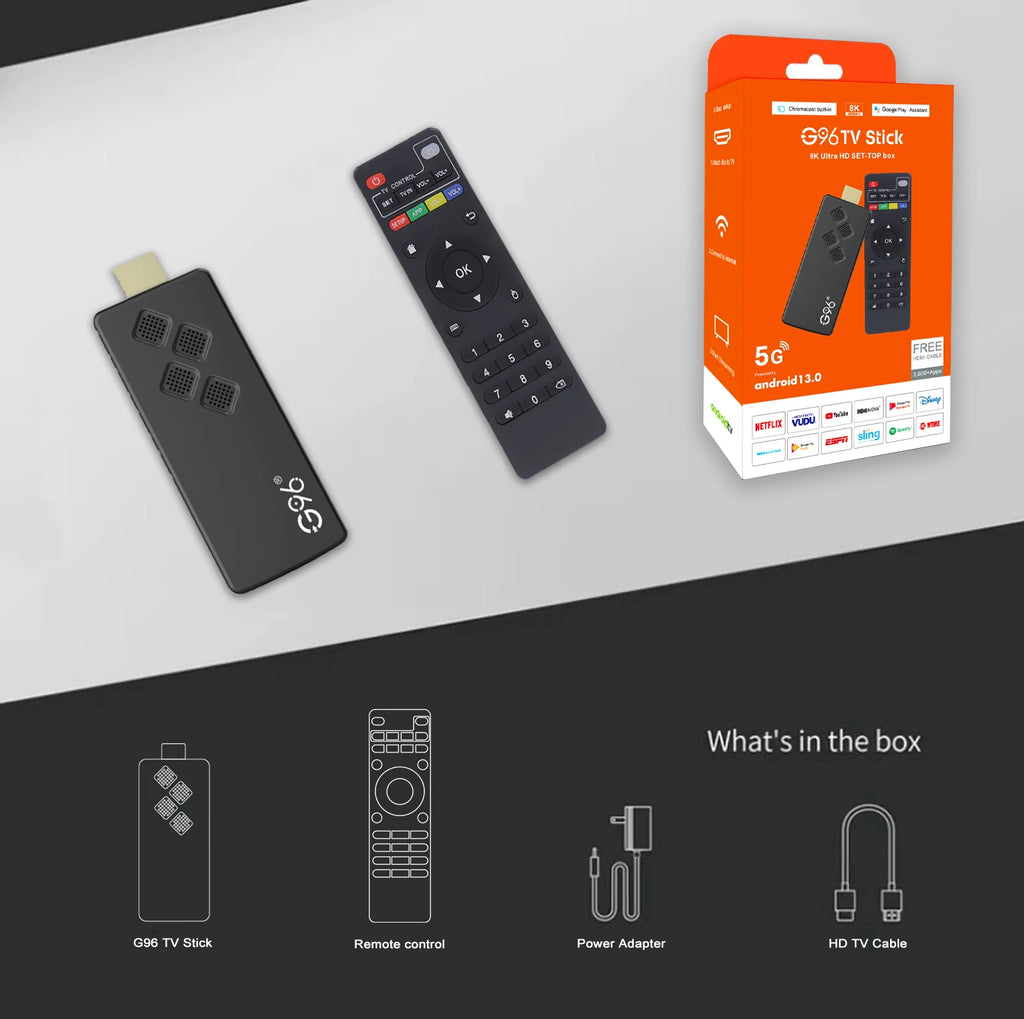 Global Version Android13 G96 TV Stick 8K HDR Portable Streaming Media 2GB16GB Multi Language TV Dongle Allwinner H313 Quad Core