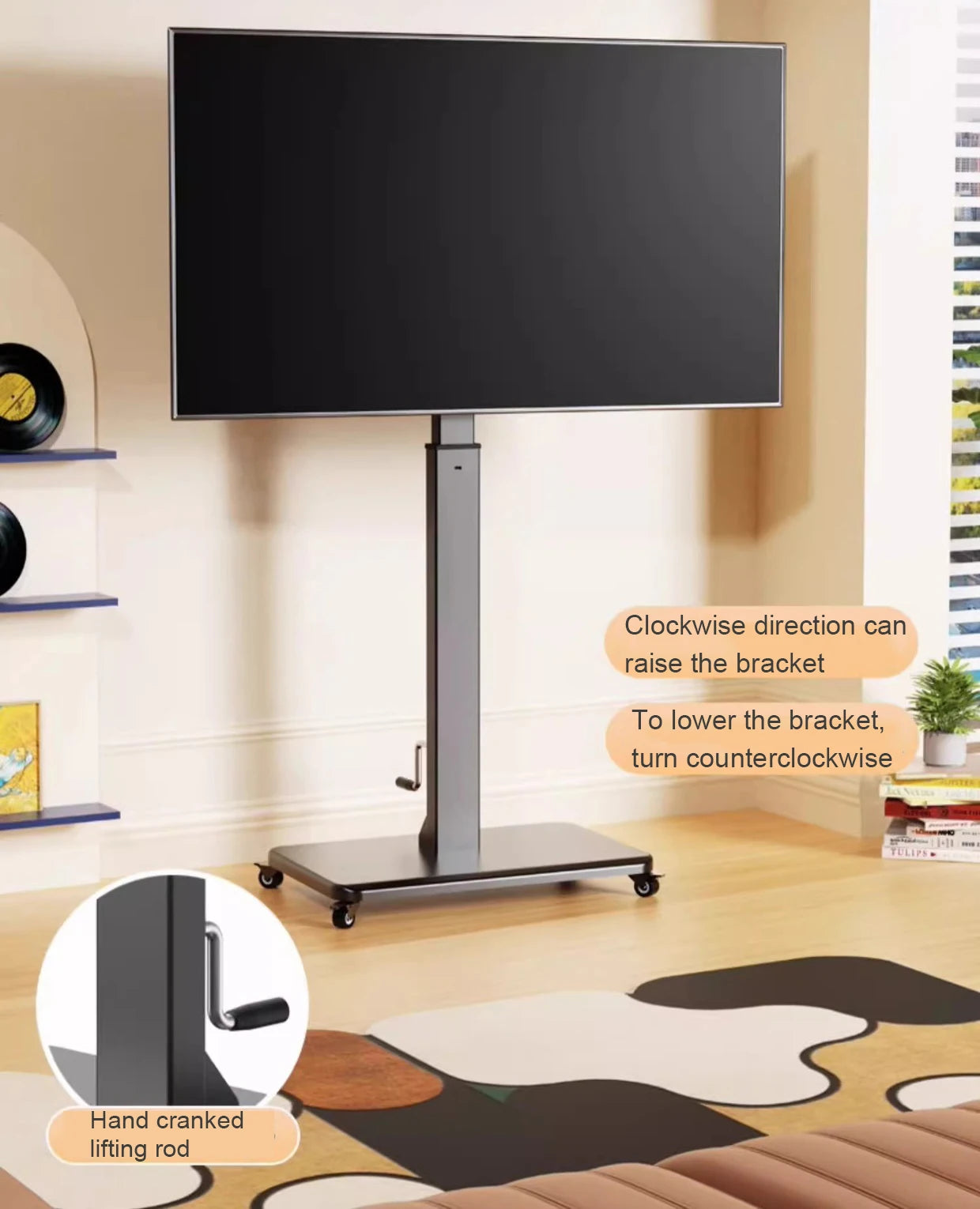 BEISHI Mobile TV Cart for 26-65 Inch TVs up to 110lbs Height Adjustable Shelf Rolling Floor Stand with Wheels VESA 600x400mm