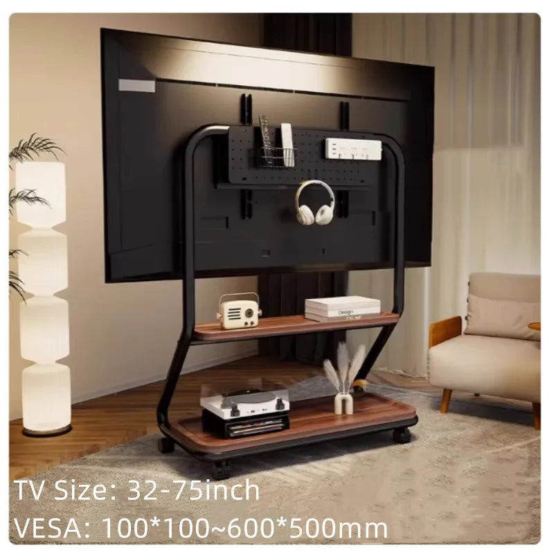 Rolling TV Stand for 32-75inch TV, Portable TV Stand with Wheel, Mobile TV Cart with Multifunctional Storage for Office, Bedroom