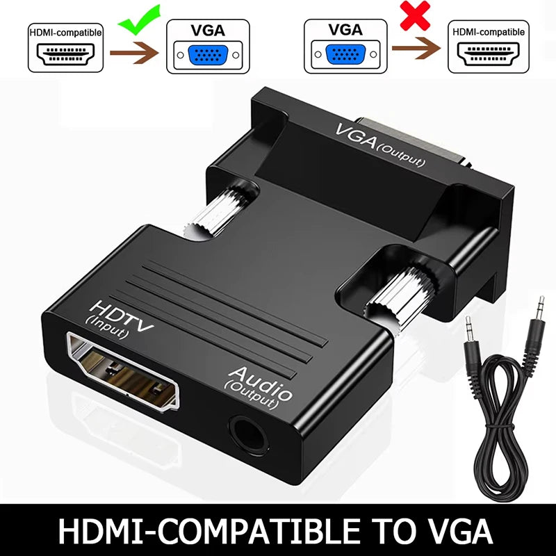HDMI-compatible to VGA Adapter with 3.5mm Audio Cable For PC Laptop TV Box Projector HDTV 1080P VGA to HDMI-compatible Converter