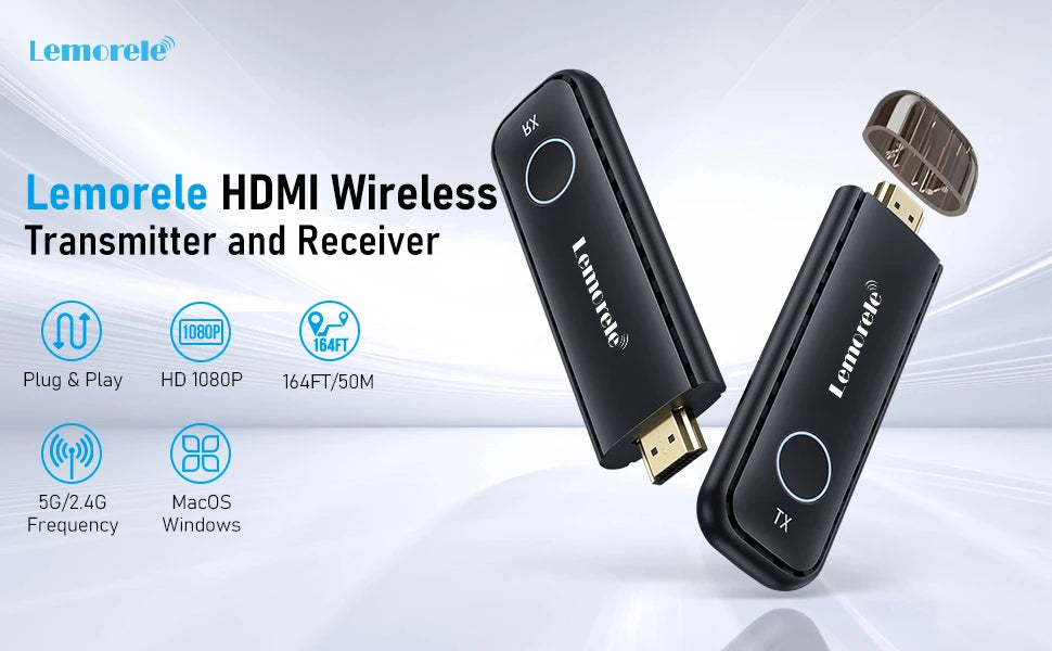 Lemorele 50M Wireless HDMI Transmitter Receiver 1080P Display Dongle Extender AV Adapter for Laptop TV Projector Monitor