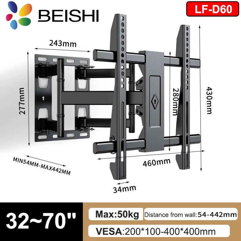 Sliding TV Wall Mount for 32-80" TVs Full Motion Articulating 6 Arms, Easy TV Centering, Max VESA 600x400mm, 1Max Load 176 lbs
