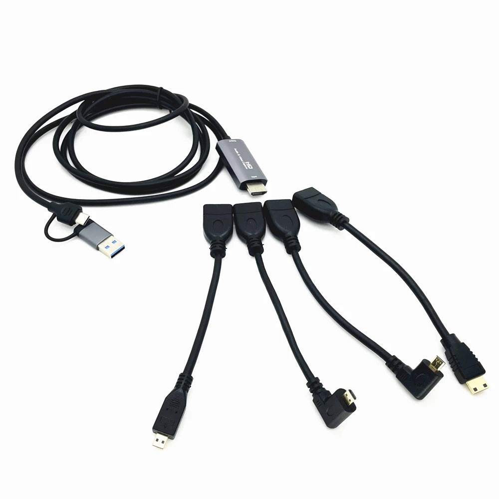 2in1 USB & Type-C to Micro / Mini HDMI-compatible Video Capture Card Live Streaming Cable for Sony Canon Nikon Fuji Camera PC 4K