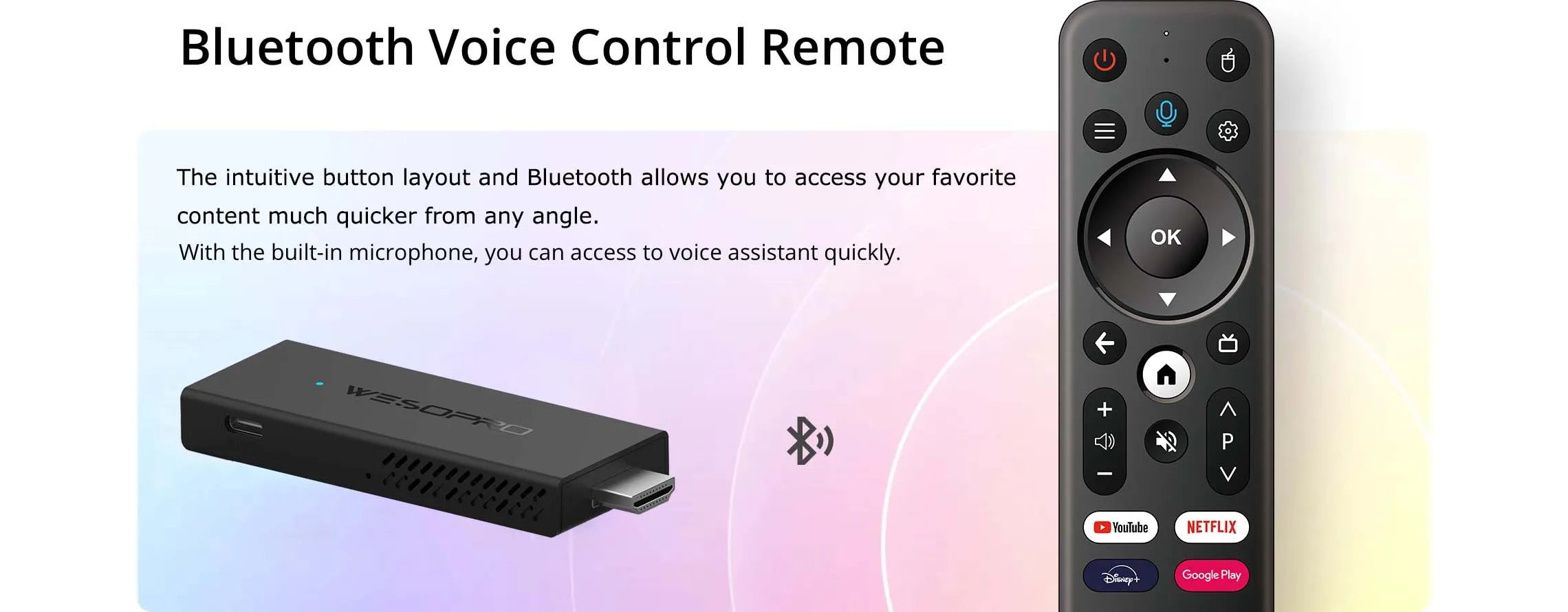 WESOPRO TV Stick G2 Android 12 Smart TV Dongle 2GB RAM 16GB ROM 2.4GHz 5.0GHz Wifi 6 BT5.0 H.265 4K 30pfs VS Xiaomi Mi TV Stick