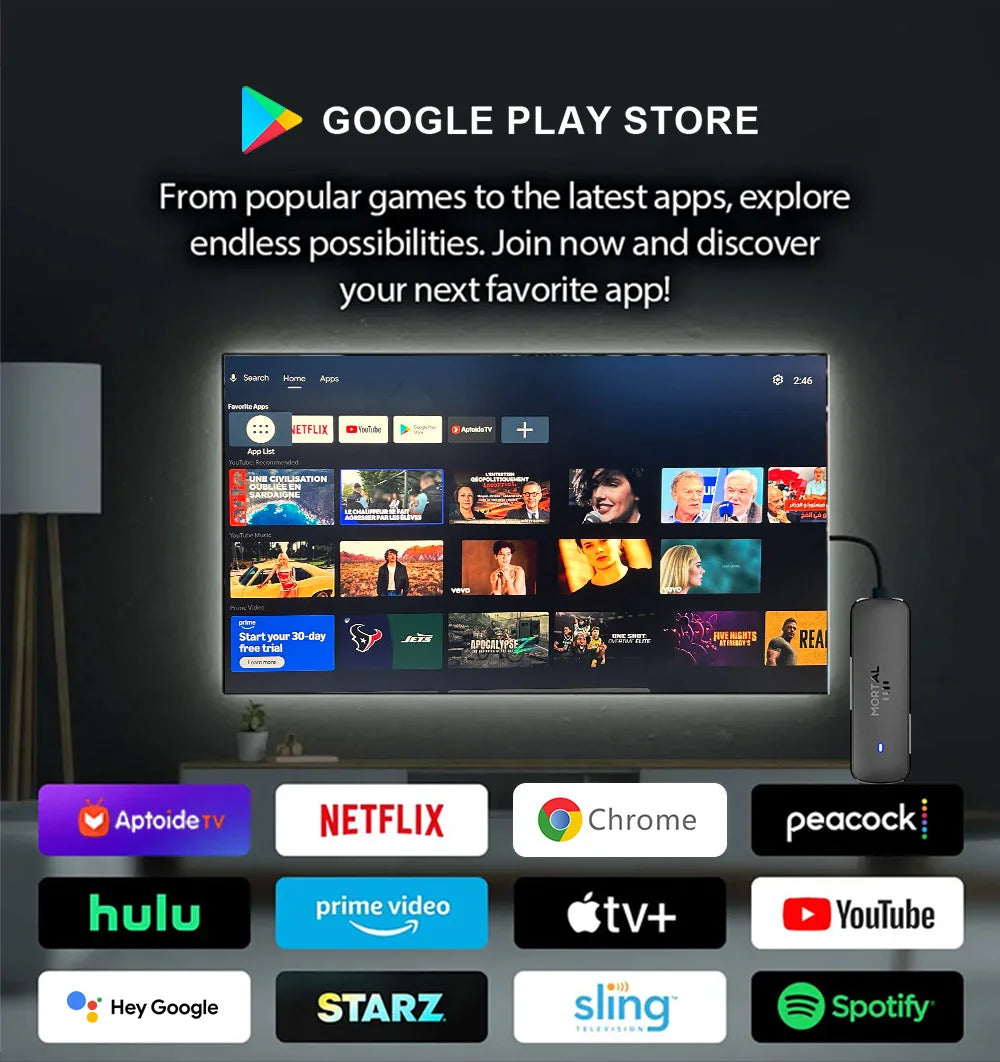 Android14 TV Stick  Mortal Q8 Global Version  Allwinner H313 Chip Wifi6 Voice Remote 8K 4K@60fps YouTube Stream TV stick 2G8G16G