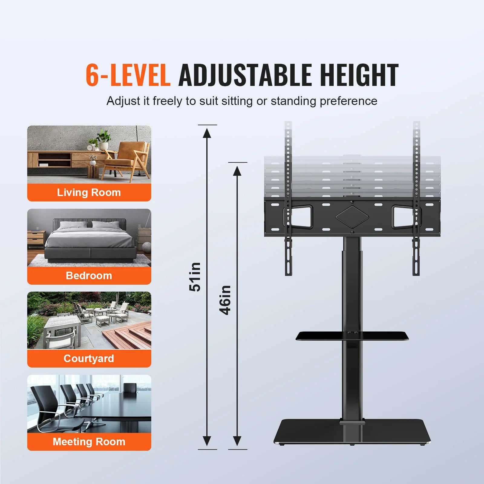 SucceBuy TV Stand Mount Swivel Tall TV Stand for 32-65/70 inch TV Height Adjustable Portable Floor TV Stand Max VESA 600 x 800mm