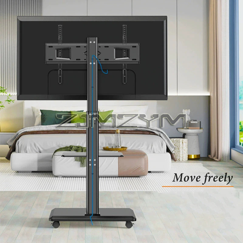 Mobile TV Stand Height Adjustable TV Stand with Wheels Double Tray for Audio-Visual Devices Rolling TV Stand