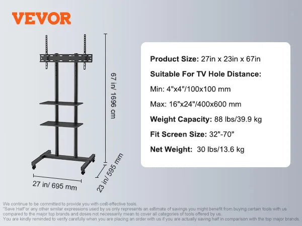 SucceBuy TV Stand Mount Swivel Tall TV Stand for 32-65/70 inch TV Height Adjustable Portable Floor TV Stand Max VESA 600 x 800mm