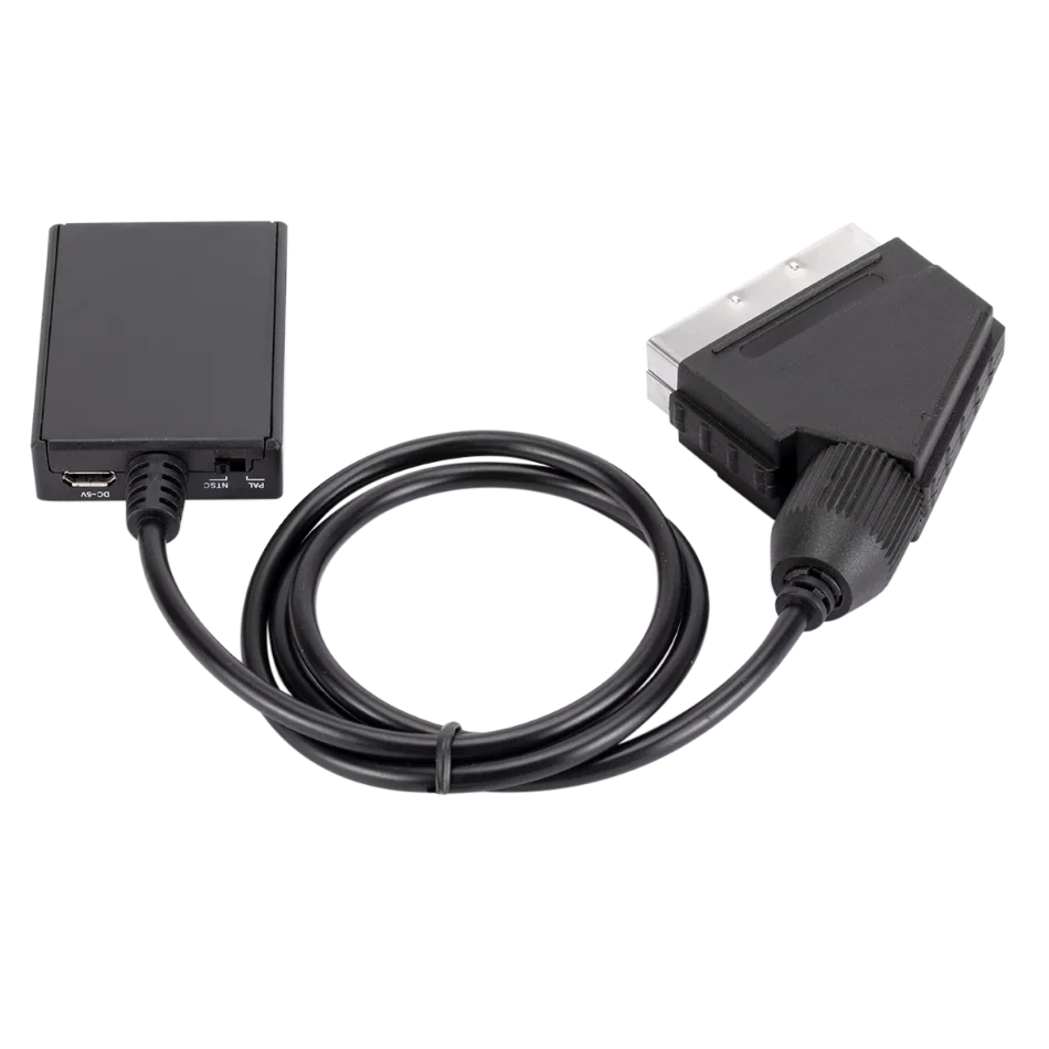 1080P HDMI-compatible to SCART Video Audio Upscale Converter Adapter for HD TV DVD for Sky Box STB Plug and Play DC Cable