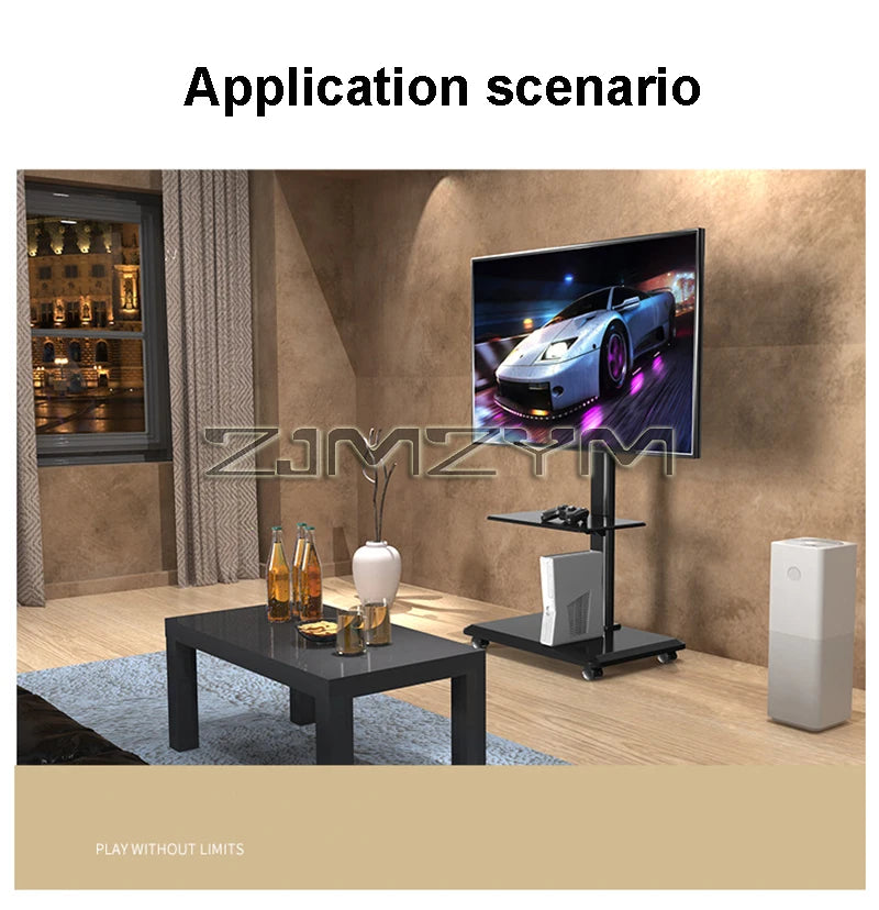 Mobile TV Stand Height Adjustable TV Stand with Wheels Double Tray for Audio-Visual Devices Rolling TV Stand