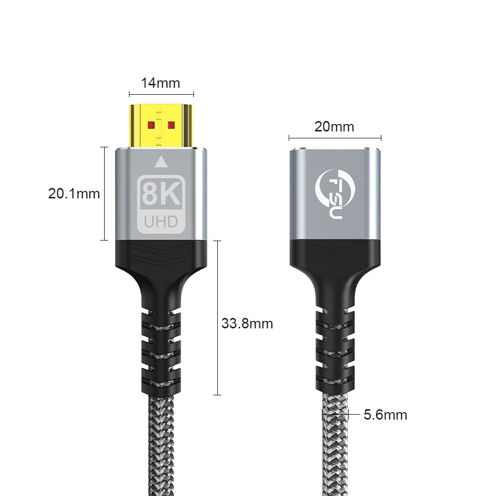 FSU 8K HDMI-compatible Extender cable,Male to Female Adapter,4K@120Hz 8K@60Hz 2.1 48Gbps,Compatible with PS5,PS4,TV PC,Blu-ray