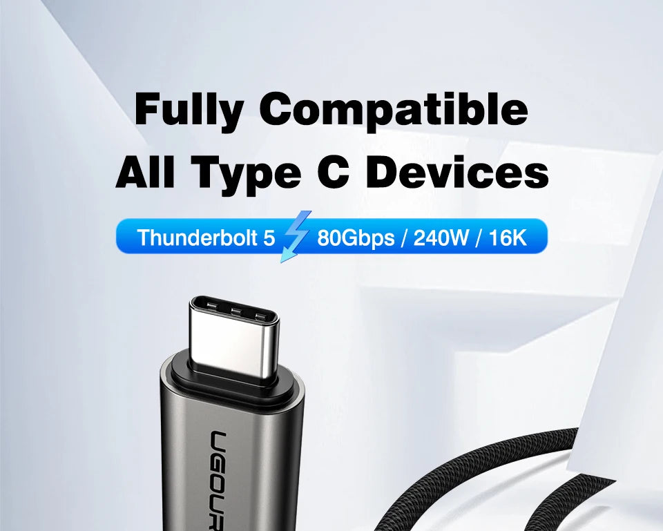 UGOURD 80Gbps Thunderbolt 5 Cable Certified Chip USB-C Thunderbolt5 2m 0.3m 120Gbps 240W 16K for MacBook M.2 Hard Drive USB4-V2