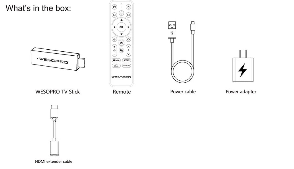 WESOPRO TV Stick G2 Android 12 Smart TV Dongle 2GB RAM 16GB ROM 2.4GHz 5.0GHz Wifi 6 BT5.0 H.265 4K 30pfs VS Xiaomi Mi TV Stick