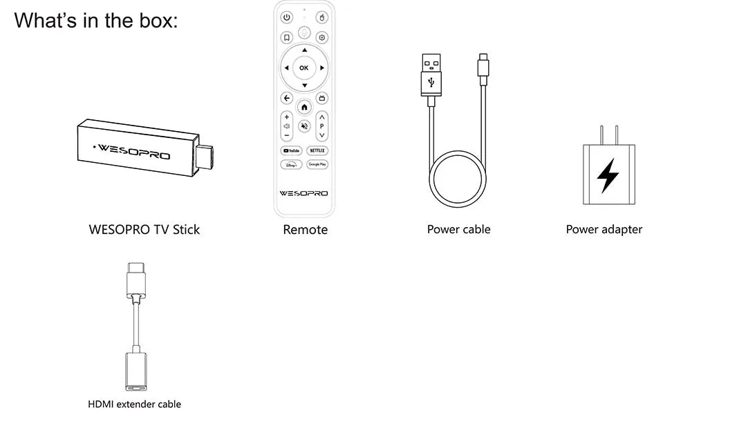 WESOPRO TV Stick G2 Android 12 Smart TV Dongle 2GB RAM 16GB ROM 2.4GHz 5.0GHz Wifi 6 BT5.0 H.265 4K 30pfs VS Xiaomi Mi TV Stick