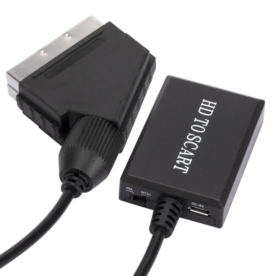1080P HDMI-compatible to SCART Video Audio Upscale Converter Adapter for HD TV DVD for Sky Box STB Plug and Play DC Cable
