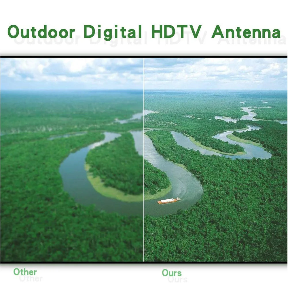 1500 Mile 32.8FT Outdoor Digital Amplified HDTV Antenna RG6 Coax Cable UHF VHF 1080P 4K Support 2 TVs Signal Amplified Booster