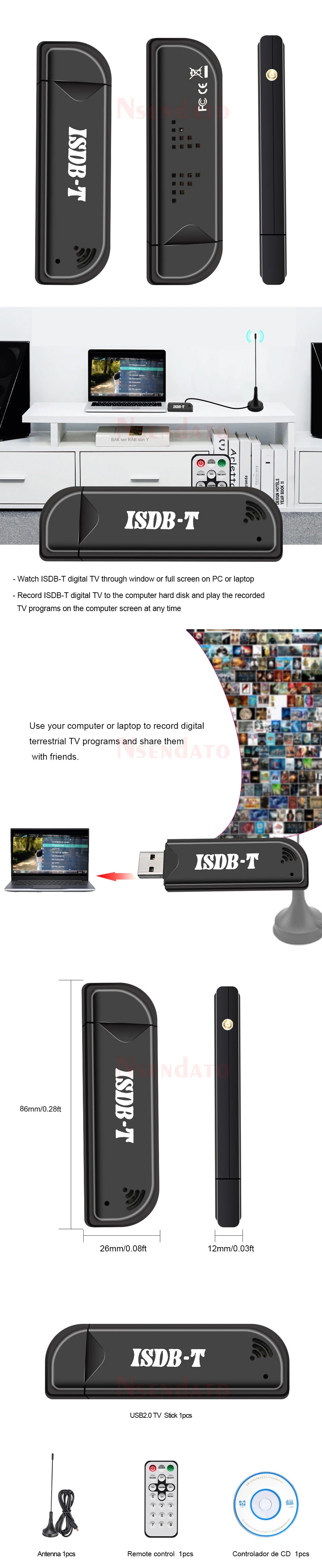 Mini Digital ISDB-T USB2.0 TV HDTV Tuner Stick Receiver Recorder With Remote Control Antenna for Brazil