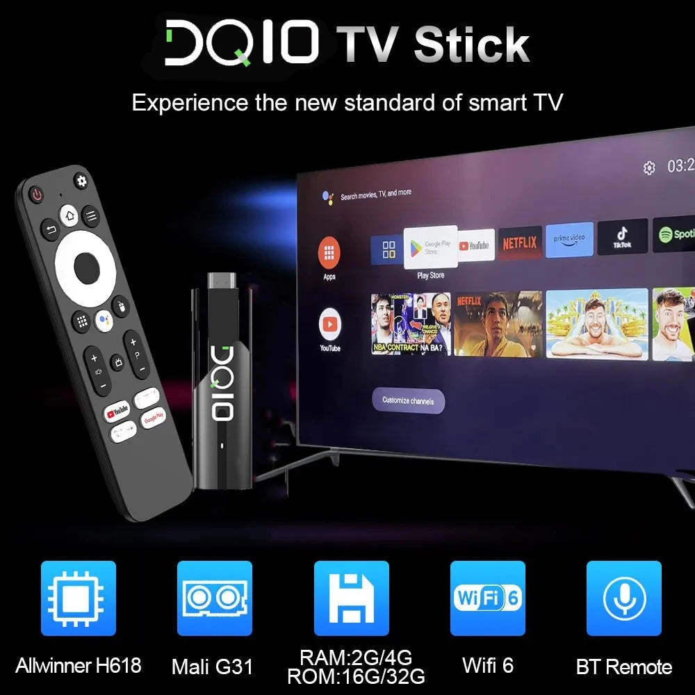 LEMFO DQ10 ATV Mini TV Stick Android13 Support 8K Video 4K Wifi6 Allwinner H618 Quad Core Cortex A53 Voice Remote Smart TV Box