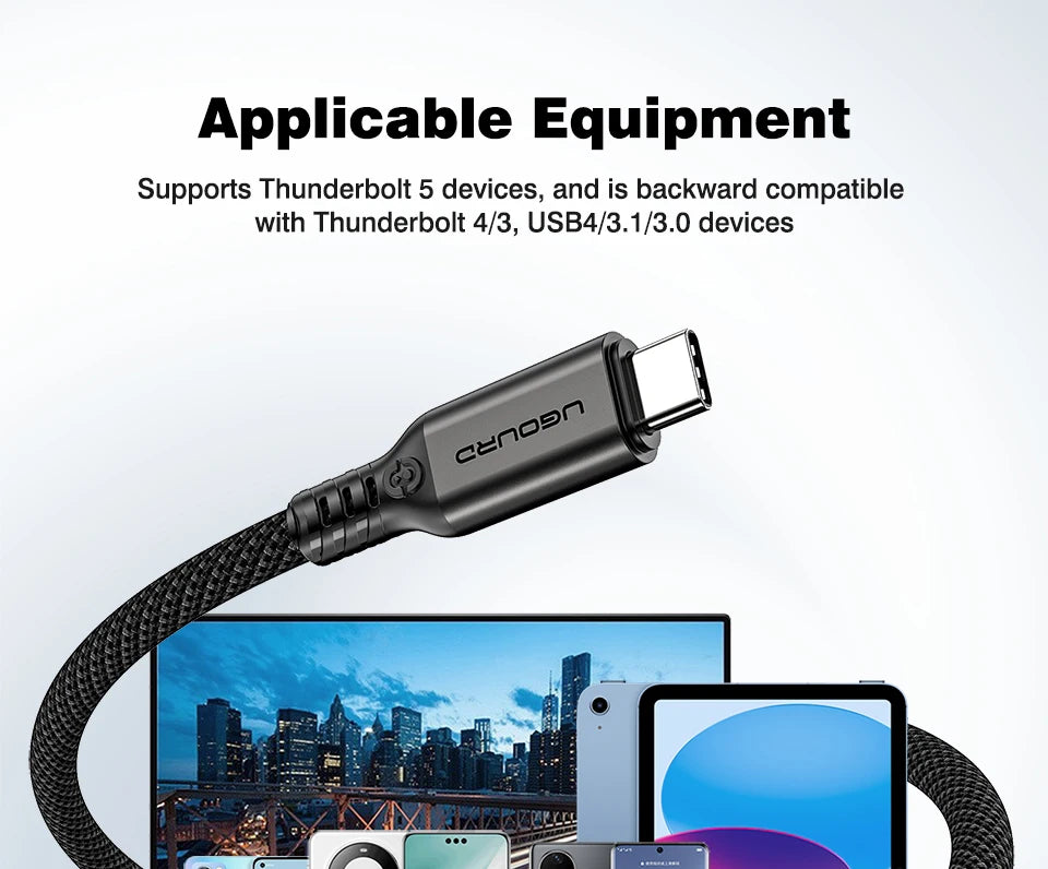 UGOURD 80Gbps Thunderbolt 5 Cable Certified Chip USB-C Thunderbolt5 2m 0.3m 120Gbps 240W 16K for MacBook M.2 Hard Drive USB4-V2