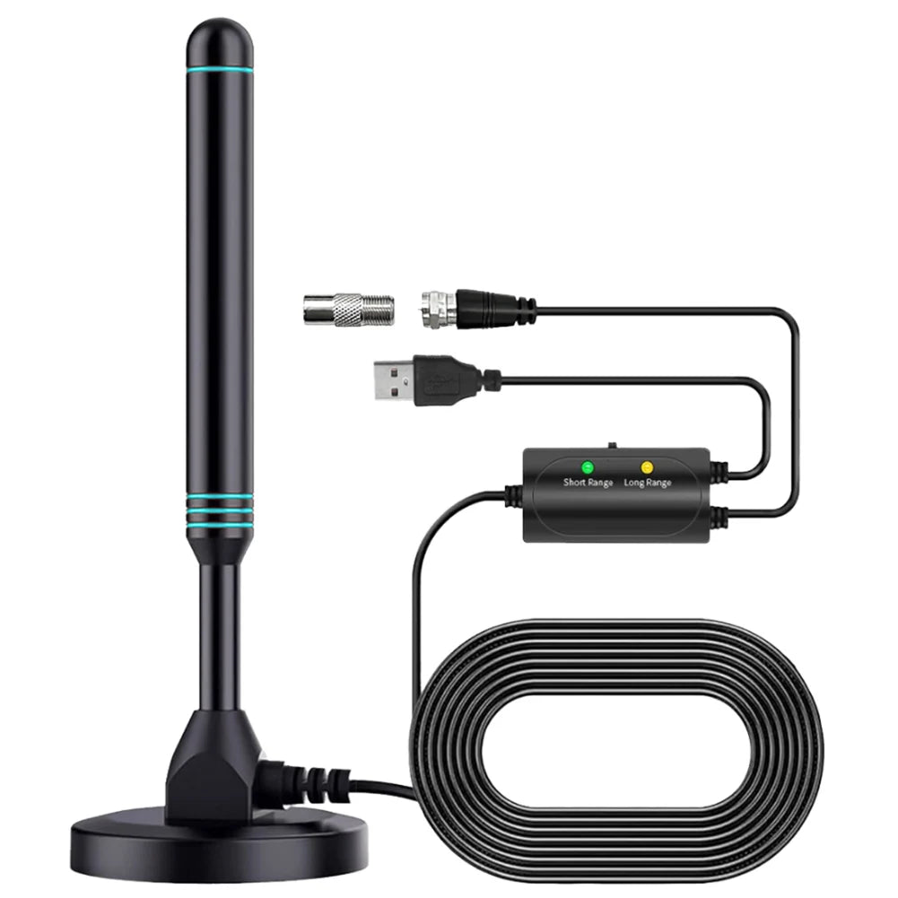 4K/1080P HD Digital TV Antenna with Signal Amplifier 480+ Miles Indoor Outdoor Antenna Magnetic Base VHF UHF Digital HD Aerial