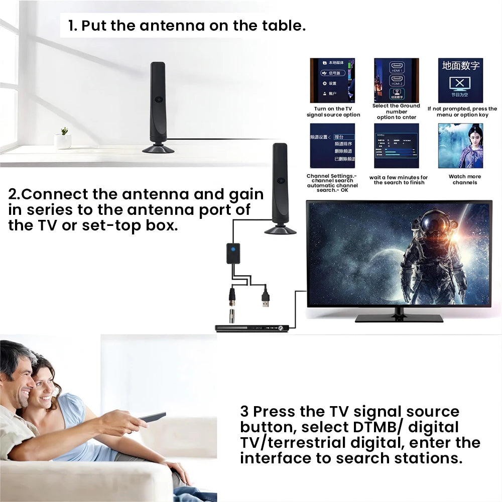 Tv Antenna Signal Booster Suction Cup TV Antenna Plug Universal High Gain Indoor Outdoor Aerial for Smart Tv Digital Tv