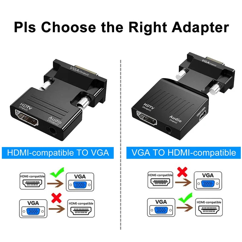 HDMI-compatible to VGA Adapter with 3.5mm Audio Cable For PC Laptop TV Box Projector HDTV 1080P VGA to HDMI-compatible Converter