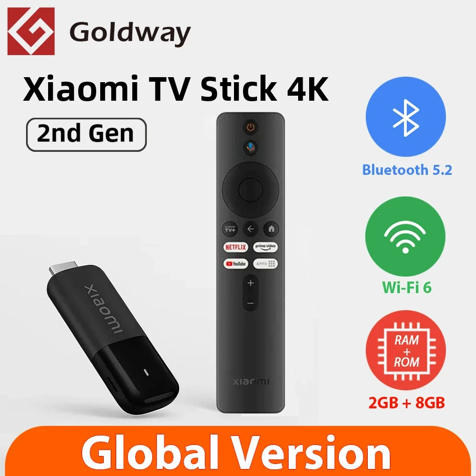 Global Version Xiaomi TV Stick 4K 2nd Gen 2025 2GB RAM 8GB ROM Bluetooth Wifi6 Dolby Vision TV Dongle Portable Streaming Media