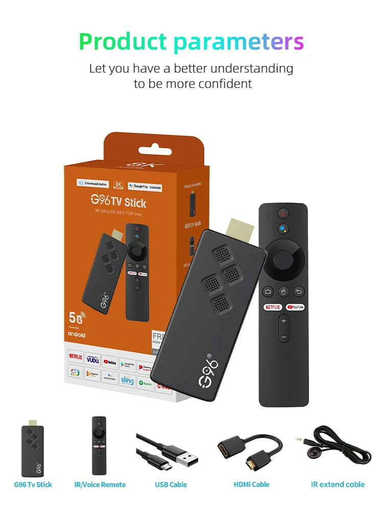 Global Version Android 13.0 8k smart TV Stick IATV Voice Control Dual 2.5G5G Wifi Multi Language 2GB RAM 16GB ROM Portable Stick