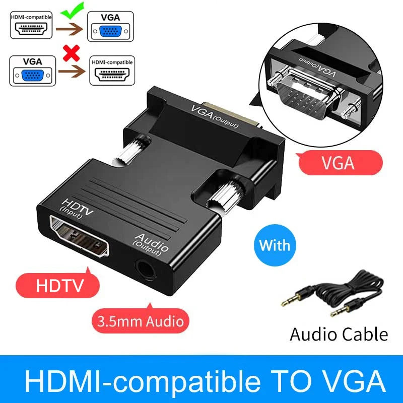 HDMI-compatible to VGA Adapter with 3.5mm Audio Cable For PC Laptop TV Box Projector HDTV 1080P VGA to HDMI-compatible Converter