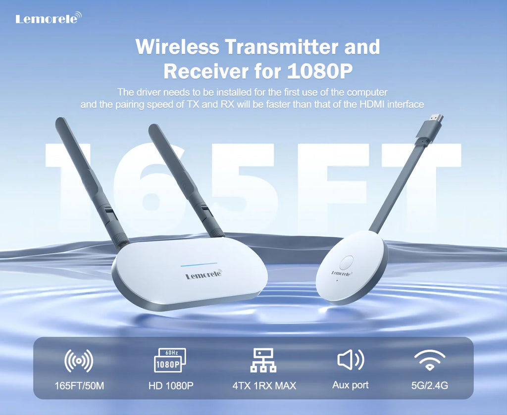Lemorele Wireless HDMI Video Transmitter & HDMI/VGA Receiver Extender Display Adapter Dongle for TV Monitor Projector switch PC