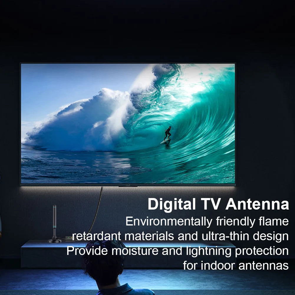 4K/1080P HD Digital TV Antenna with Signal Amplifier 480+ Miles Indoor Outdoor Antenna Magnetic Base VHF UHF Digital HD Aerial