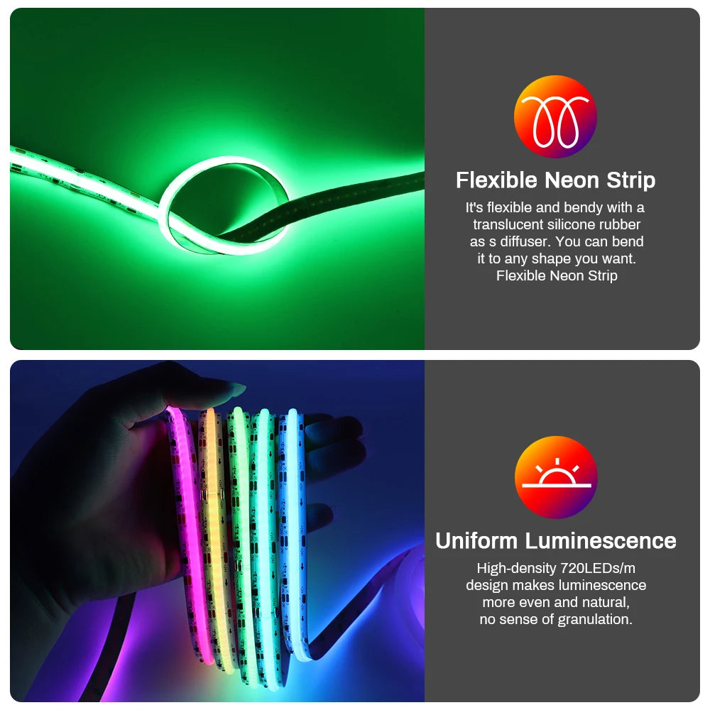 1-25M RGB Addressable COB LED Strip Light 24V WS2811 Pixel LED Strip Tuya WiFi RGBIC LED Ribbon Light Kit For TV Room decoration
