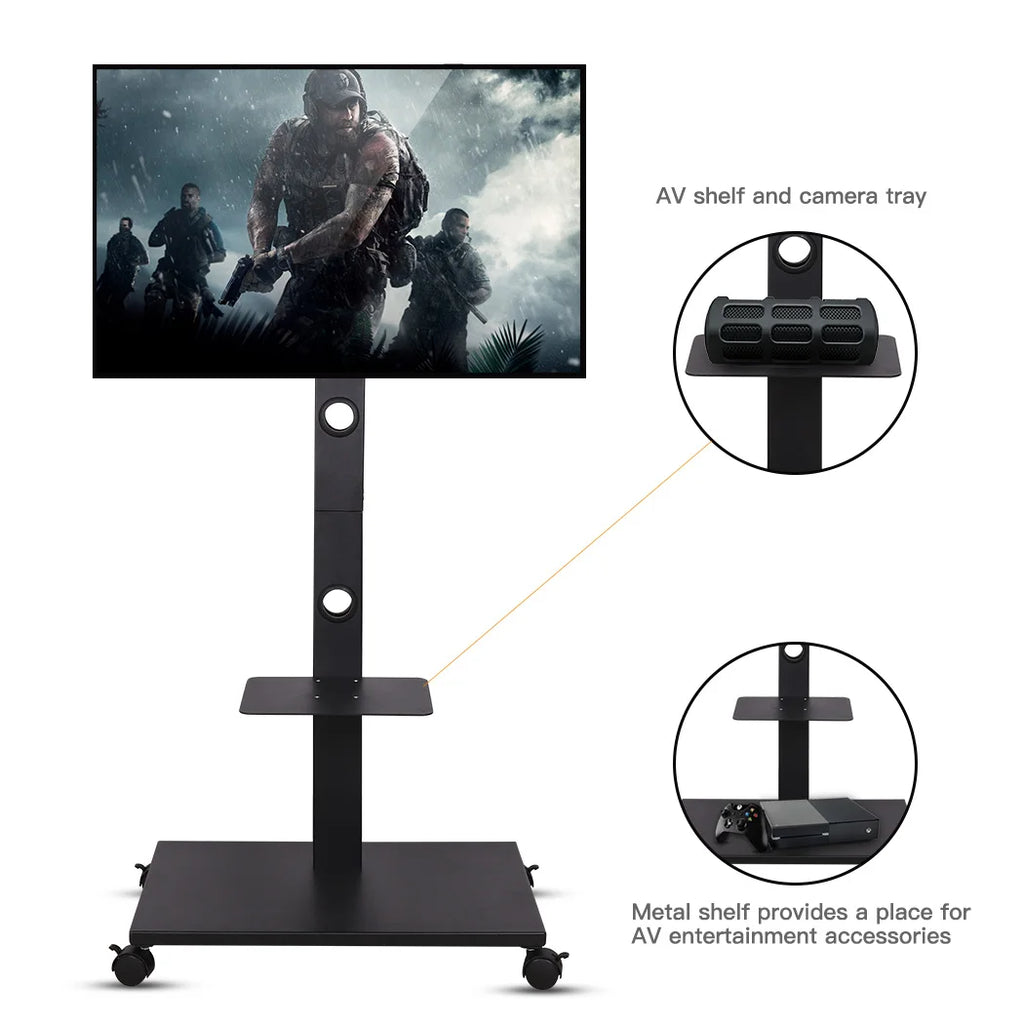 Rolling Floor TV Stand Tilting Height Adjustable for 32-70 Inch Portable TV Trolley Cart