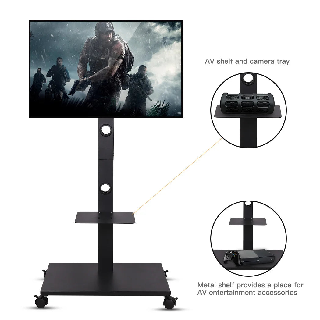 Rolling Floor TV Stand Tilting Height Adjustable for 32-70 Inch Portable TV Trolley Cart