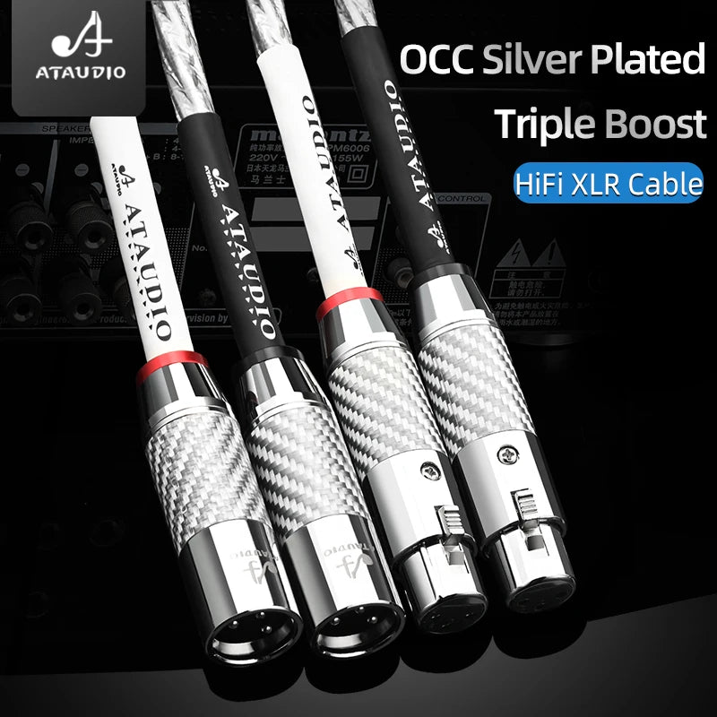 HiFi 2XLR Audio Cable Hi-End OCC Silver Plated 3 Pin XLR Male to Female Audio Cord for Microphone  Amplifier