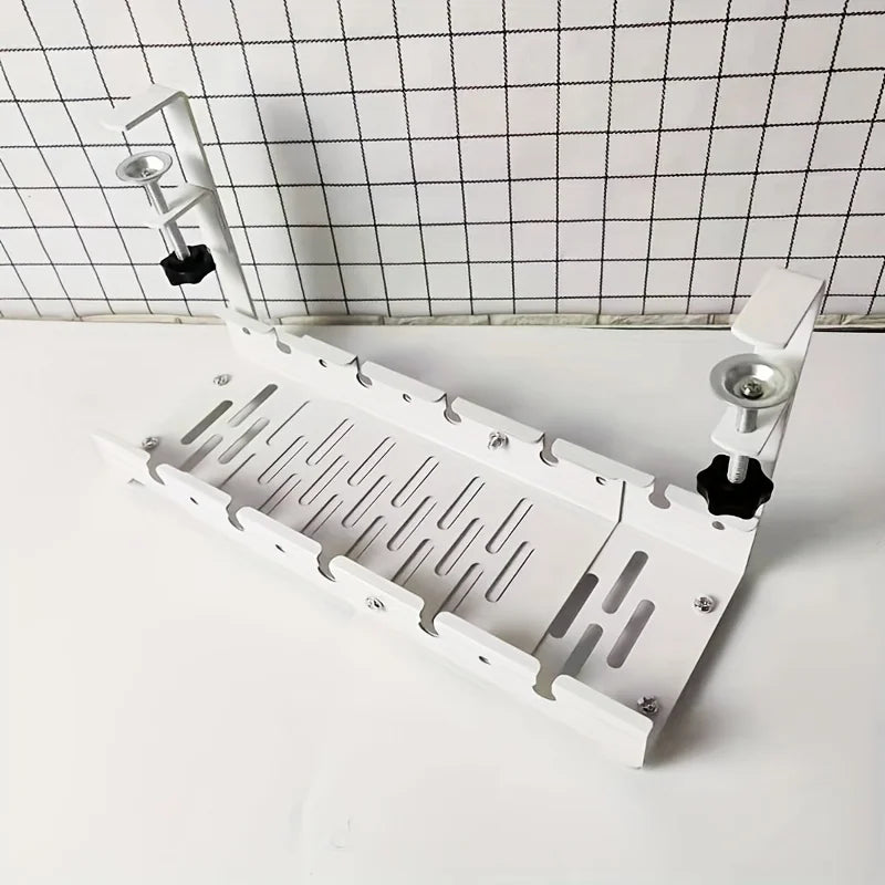 No Drilling Extendable Under Desk Cable Management Metal Cable Tray Under Desk With Clamp Retractable Power Strip Cord Holder