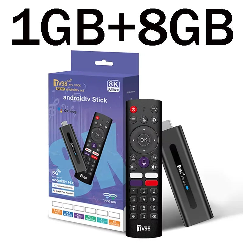 TV98 ATV Android 14 Smart TV Stick 8K 2.4G 5G Dual WiFi BT 5.0 Set Top Box HDR10 Voice remote TV Box Allwinner H313 Media Player