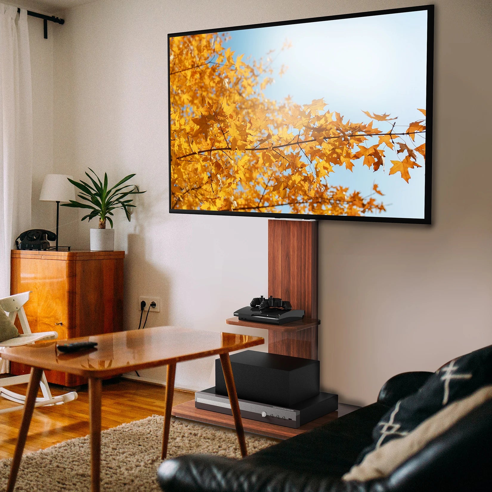 Wood Floor TV Stand Universal TV Mount for 32-65 Inch LCD LED Height Adjustable