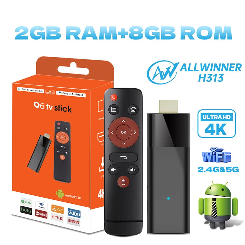 Android Tv Stick Janmifly Q6 2.4G/5G Wifi Bluetooth 5.2 Voice Remote Android 10 4K Video Netflix Youtube Fast Streaming Tv Stick